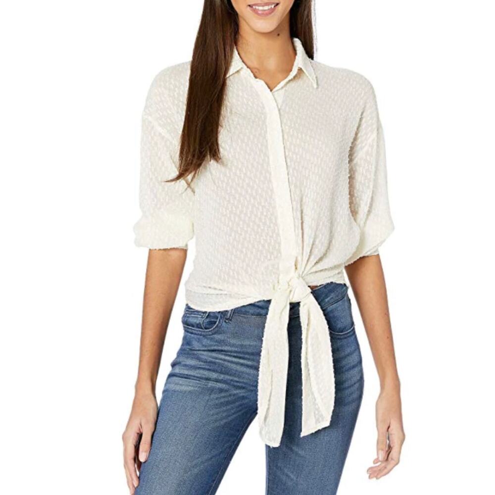 Anthropologie Bishop + Young Harper Tie Waist Blouse Cream Small - Picture 2 of 11